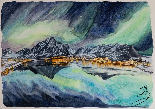 Aurores norvégiennes — peinture