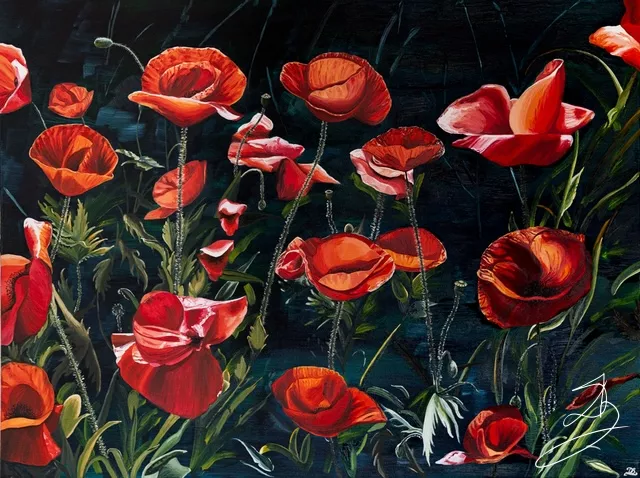 Coquelicots en clair obscur — peinture